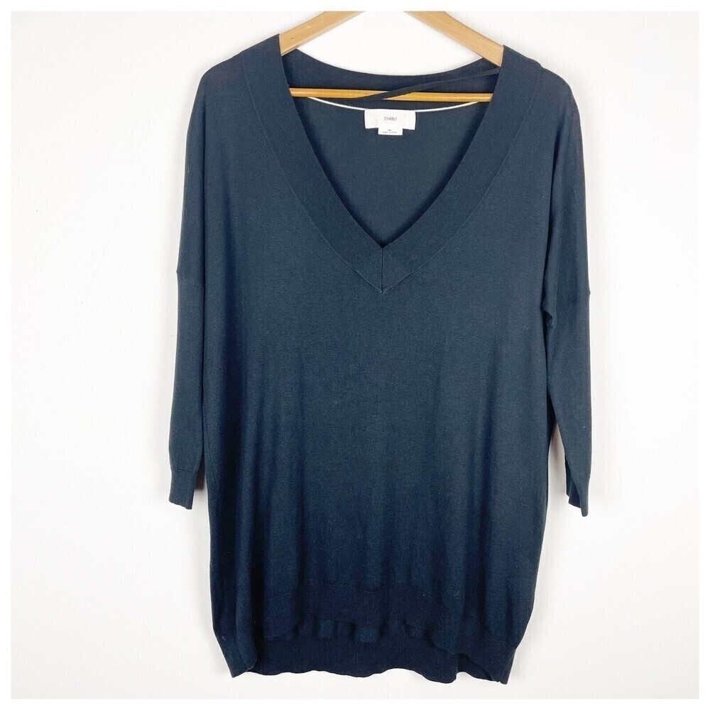 Charli v neck sweater‎ silk blend black lightweight small oversized​​​​​​